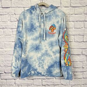 No.Hours Hoodie Unizex S Blue Tye Dye Mushrooms Pick Your Passion Rainbow Groovy